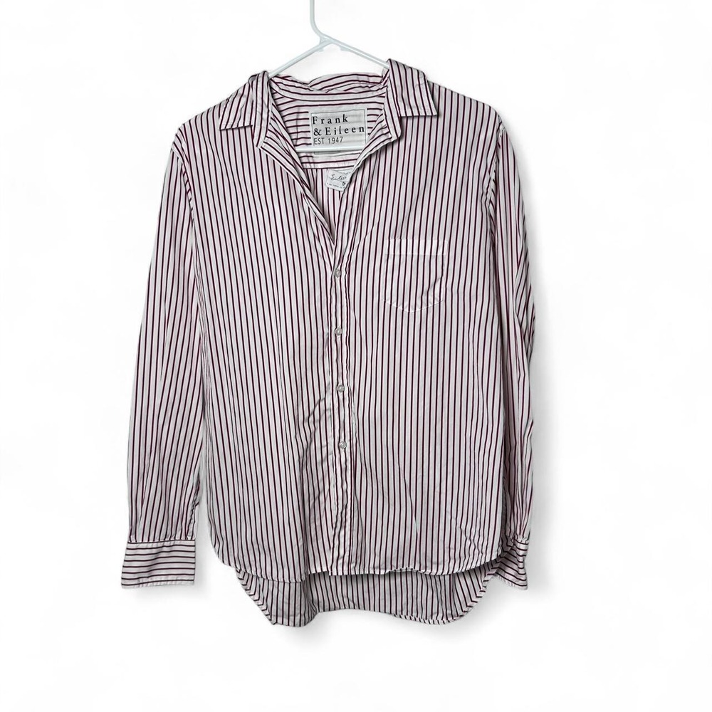Frank & Eileen Shirley Button Down Womens Medium Red White Stripe Italian Cotton